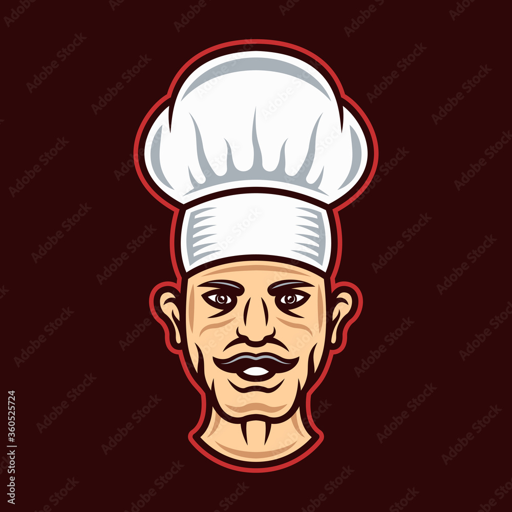 Chef head in hat cartoon style vector illustration Chef head in hat cartoon style vector illustration
