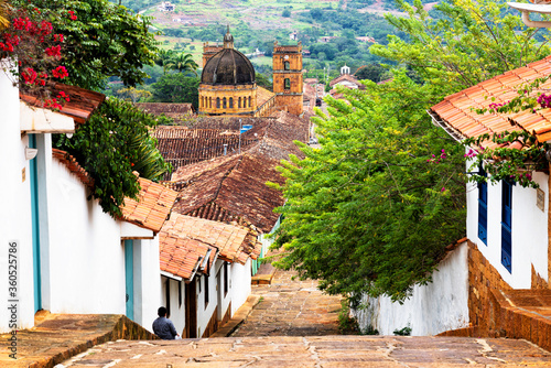 View of picturesque and idyllic town of Barichara in Santander province, Colombia. Barichara is a popular tourist destination and a weekend gateway. Selective focus photo