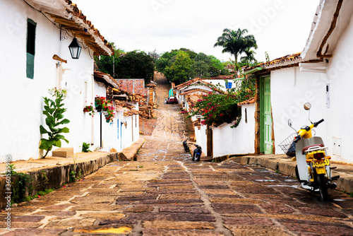 BARICHARA, COLOMBIA - NOV 13, 2019: View of picturesque and idyllic town of Barichara in Santander province, Colombia. Barichara is a popular tourist destination and a weekend gateway.