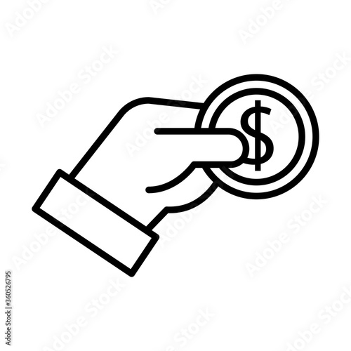 hand with coin money dollar line style