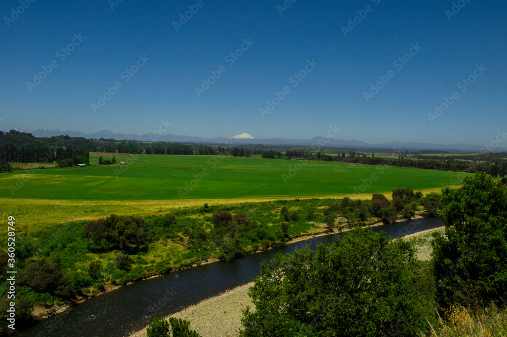 Obraz premium paisajes naturaleza campo flores pastizales bobinos volcanes rio Chile Sudamerica cascada arboles