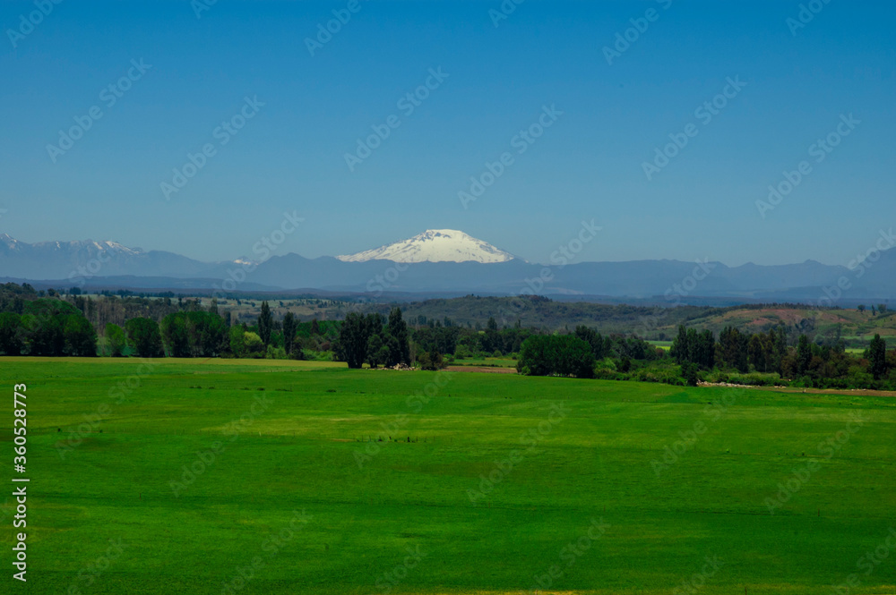Fototapeta premium paisajes naturaleza campo flores pastizales bobinos volcanes rio Chile Sudamerica cascada arboles