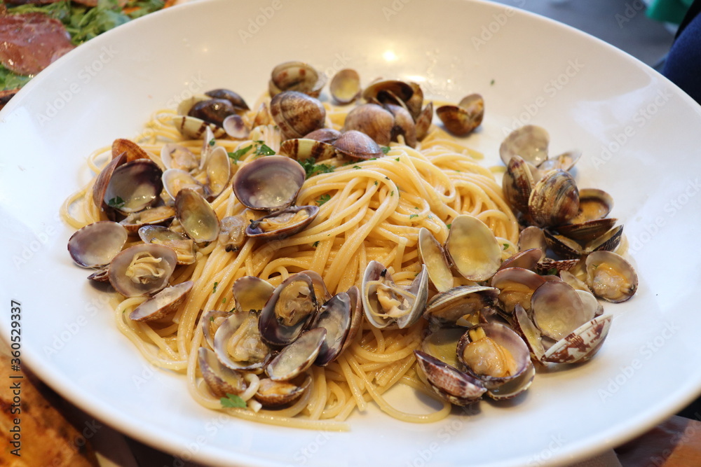 Assiette de pâtes spaghettis aux palourdes Assiette de pâtes spaghettis aux palourdes