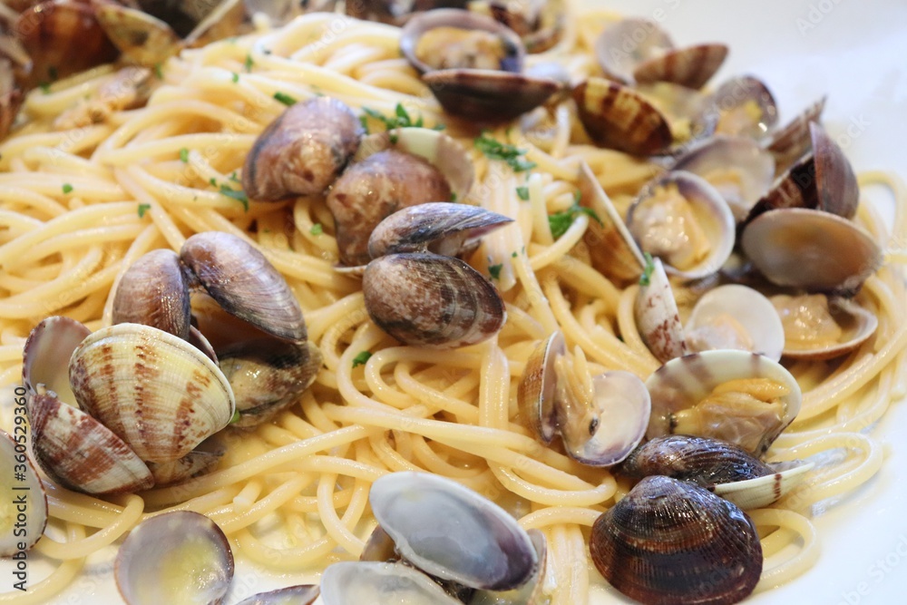 Assiette de pâtes spaghettis aux palourdes Assiette de pâtes spaghettis aux palourdes