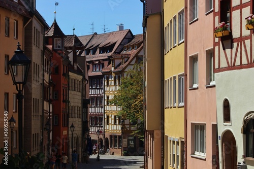 Charming traditional streets of old town in Nuremberg Germany