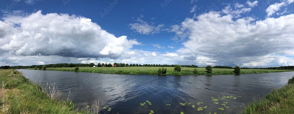 Panorama from the river Vecht in Overijssel