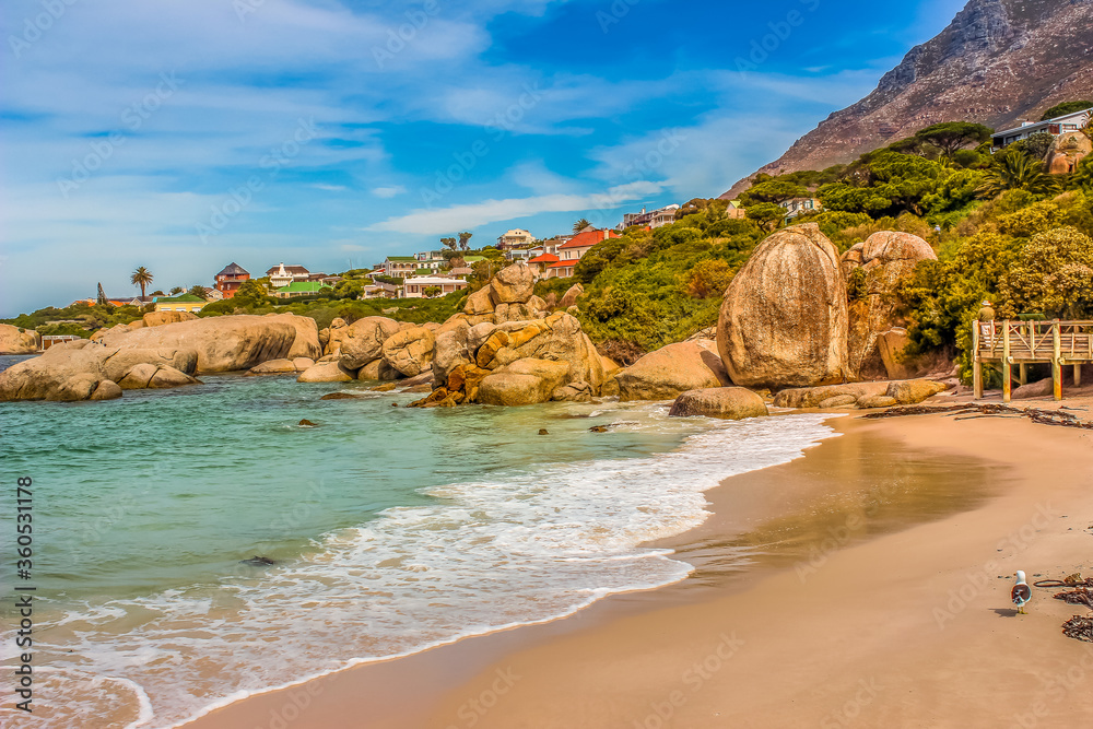 Cape town seascape and landscape South Africa showing beautiful boulders beach