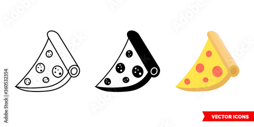Pizza slice icon of 3 types. Isolated vector sign symbol.