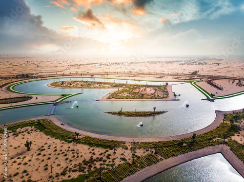 Photography Heart shape Love lakes in Dubai desert in the UAE aerial view