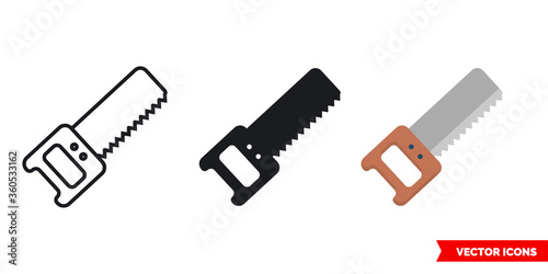 Saw icon of 3 types. Isolated vector sign symbol.