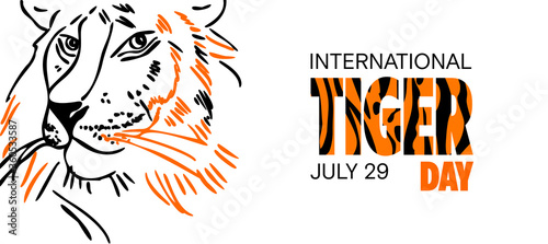 international tiger day. july 29. vector illustration. Line art. Outline style