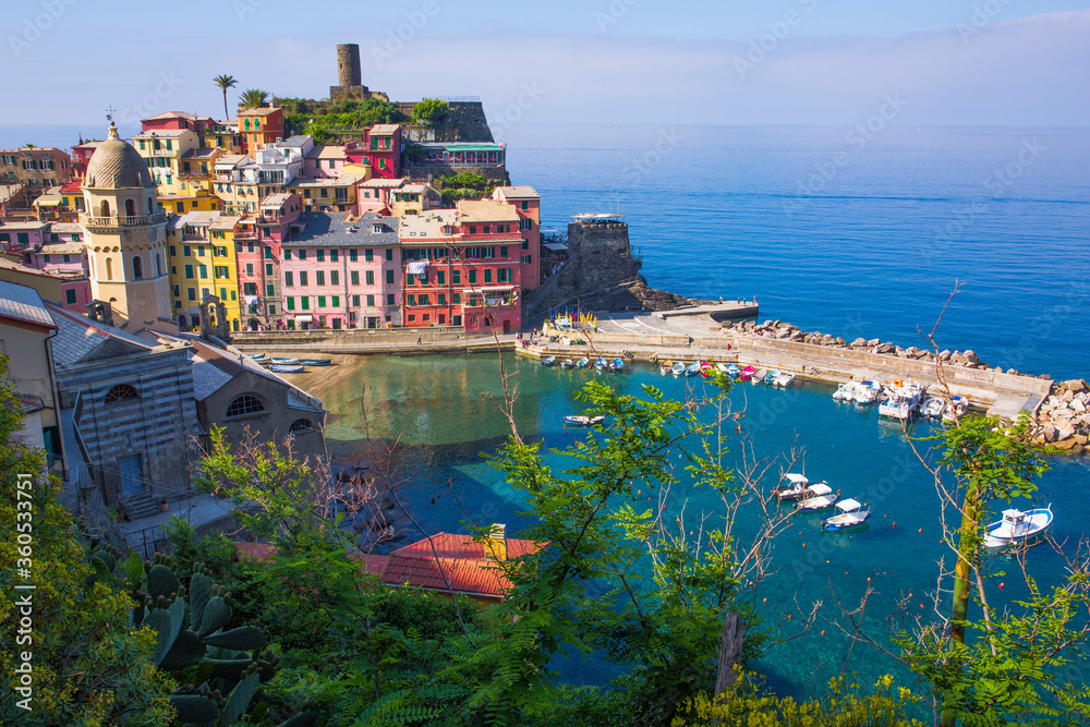 View of Vernazza, one of five ancient, picturesque villages that make up Italy's Cinque Terre on the rugged Ligurian coast