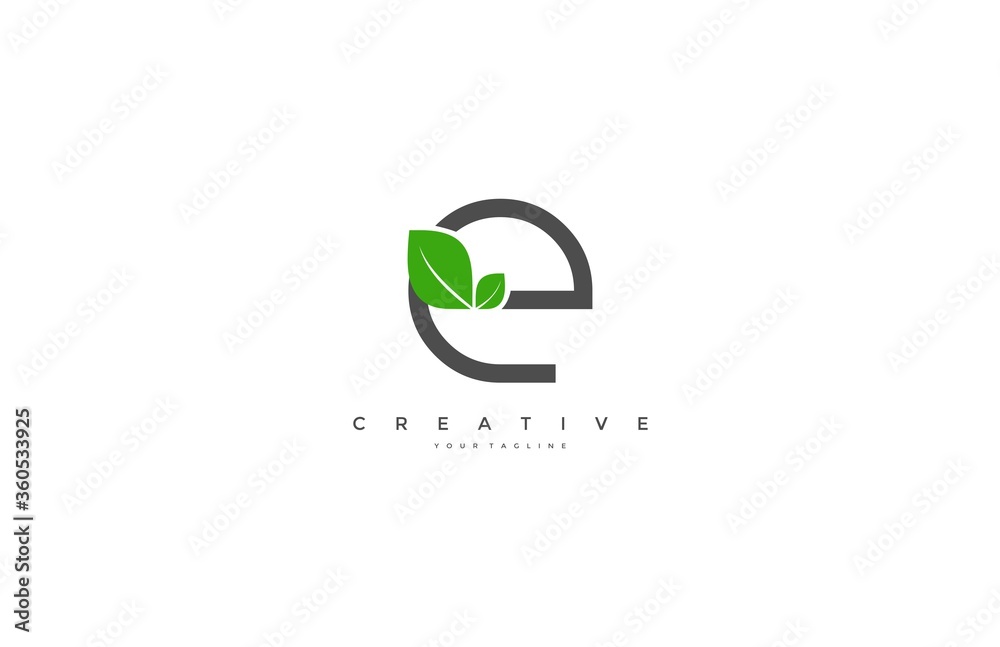 E Lowercase Letter Logo with Leaf Vector Icon E Lowercase Letter Logo with Leaf Vector Icon