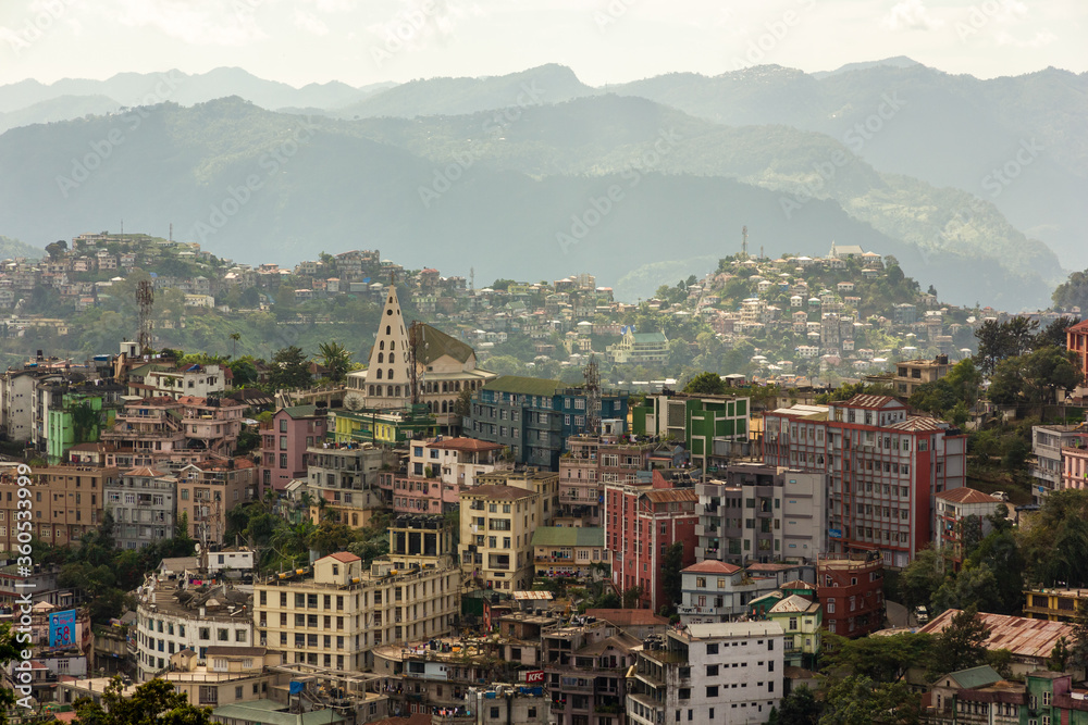 A cityscape of Aizawl in Mizoram in Northeast India.