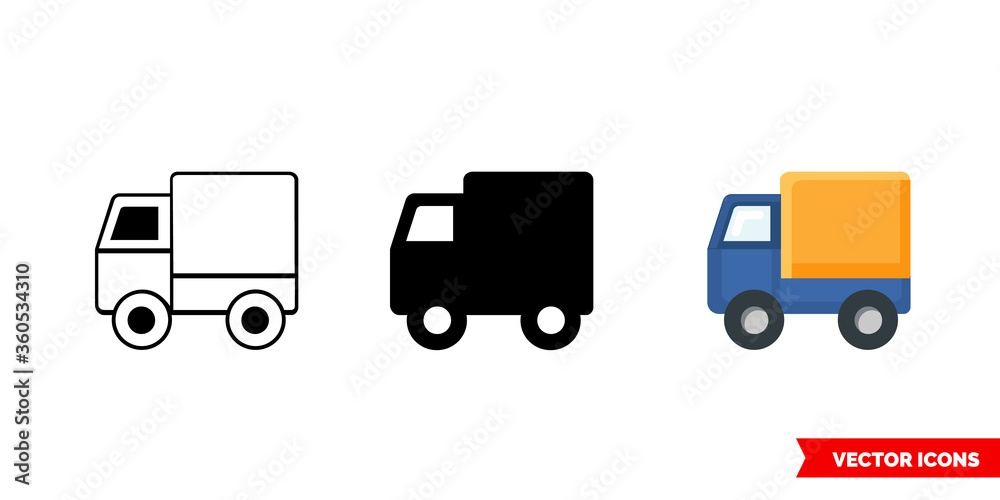 Truck icon of 3 types. Isolated vector sign symbol.