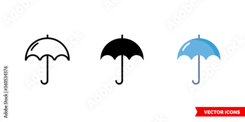 Umbrella icon of 3 types. Isolated vector sign symbol.