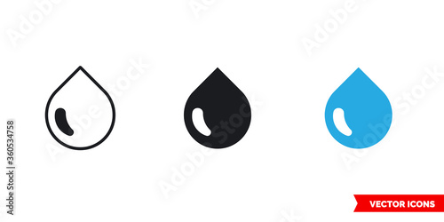 Water drop icon of 3 types. Isolated vector sign symbol.