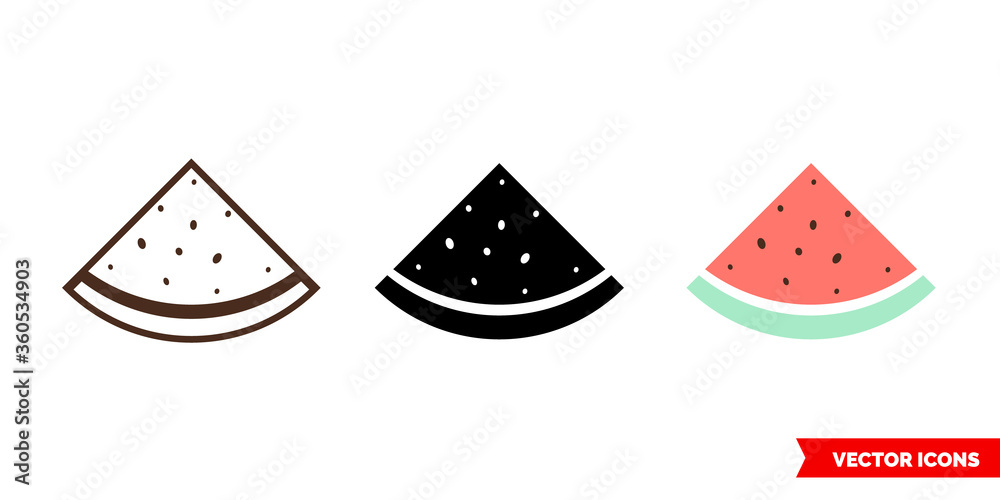 Watermelon icon of 3 types. Isolated vector sign symbol.