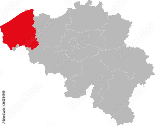 West Flanders province isolated on belgium map. Gray background. Backgrounds and wallpapers. © infinetsoft