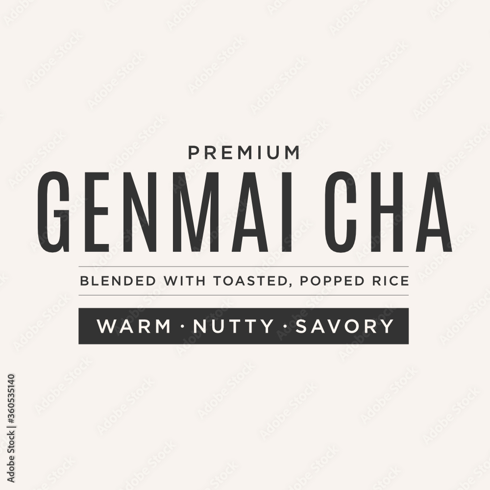 Genmai Cha Japanese Green Tea Matcha Vector Label Text Illustration Background