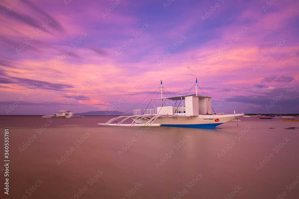 Colorful sunset at a beach on Panglao Island, Philippines