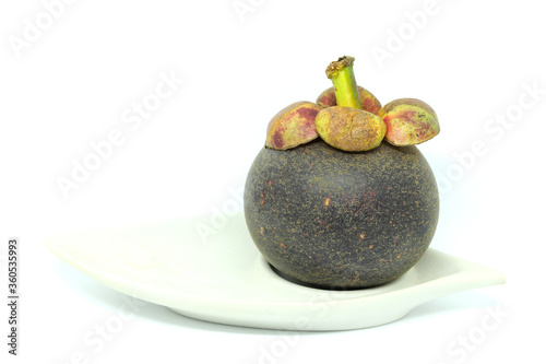 Tropical mangosteen on white background.