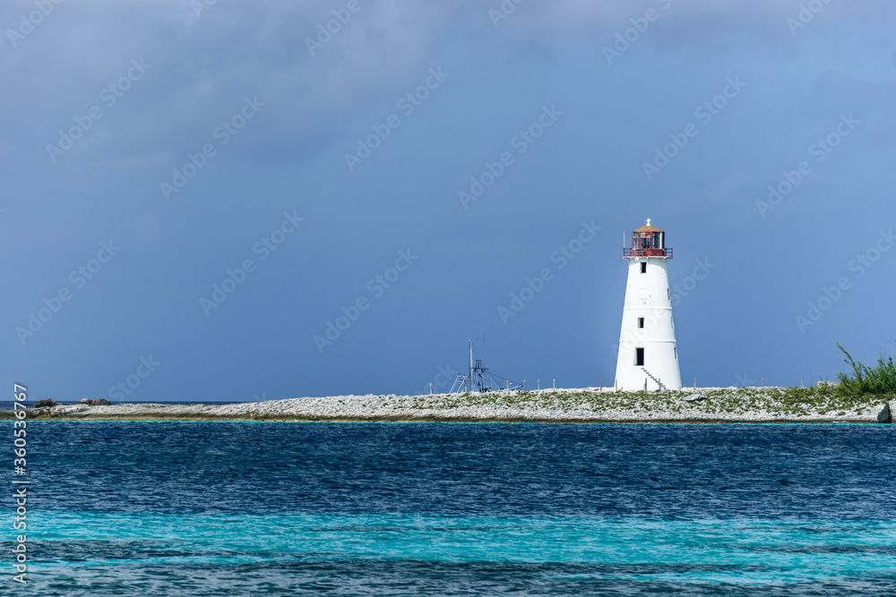 Nassau, Bahamas. Hog Island Lighthouse on Paradise Island in Nassau Harbour
