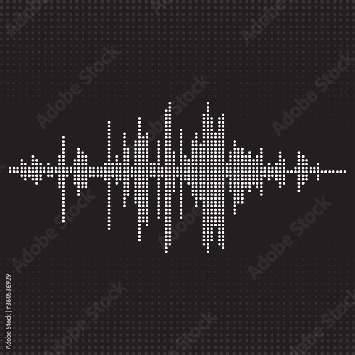 Music halftone waveform background. Audio equalizer technology. Vector and illustration.