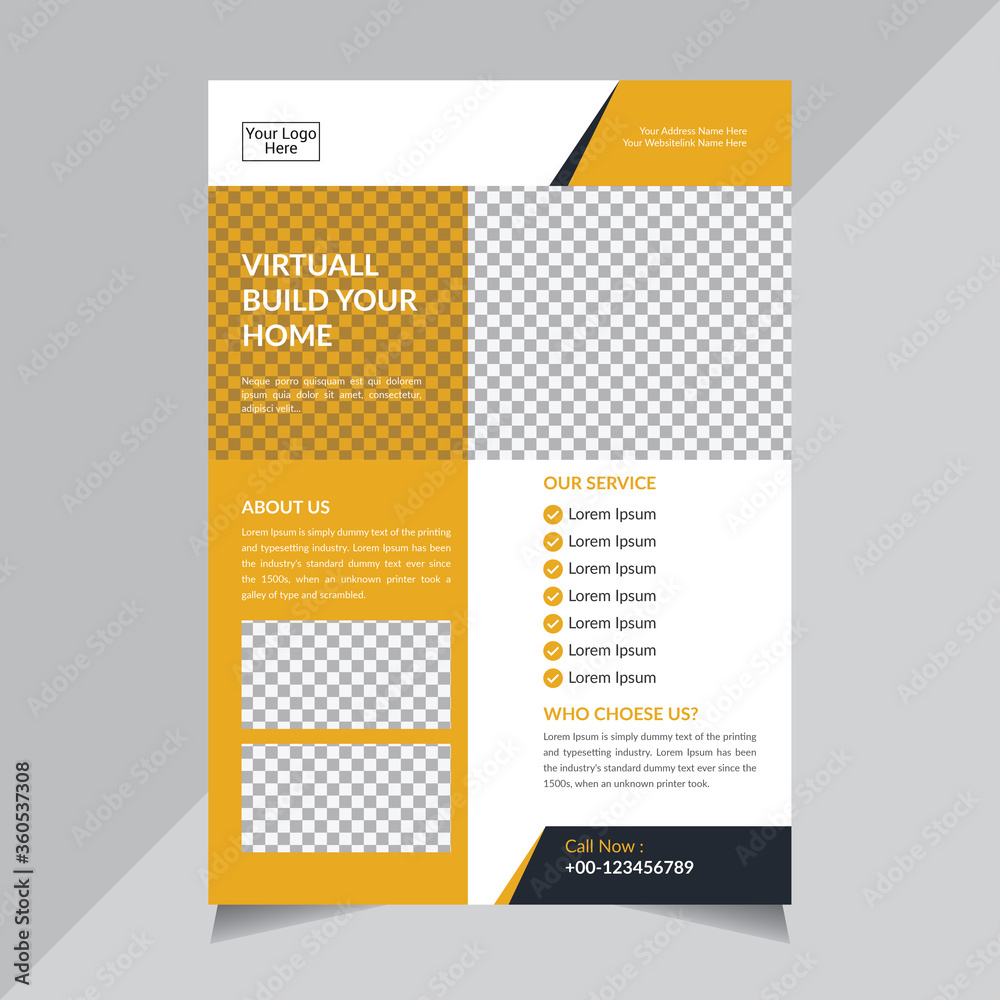 Yellow Construction  Flyer design template. Corporate business report cover, brochure or flyer design. Leaflet presentation.  background. Modern poster magazine, layout, A4
