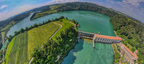 Illustration vom Wasserkraftwerk Mühleberg bei Bern, Schweiz 