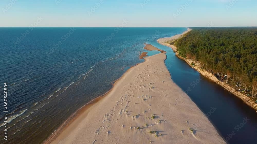 Irbe River Meets Baltic Sea Aerial Dron Shoot. The River in Latvia of Irbe Flows Into the Baltic Sea. Irbe River Meets Baltic Sea Aerial Dron Shoot. The River in Latvia of Irbe Flows Into the Baltic Sea.