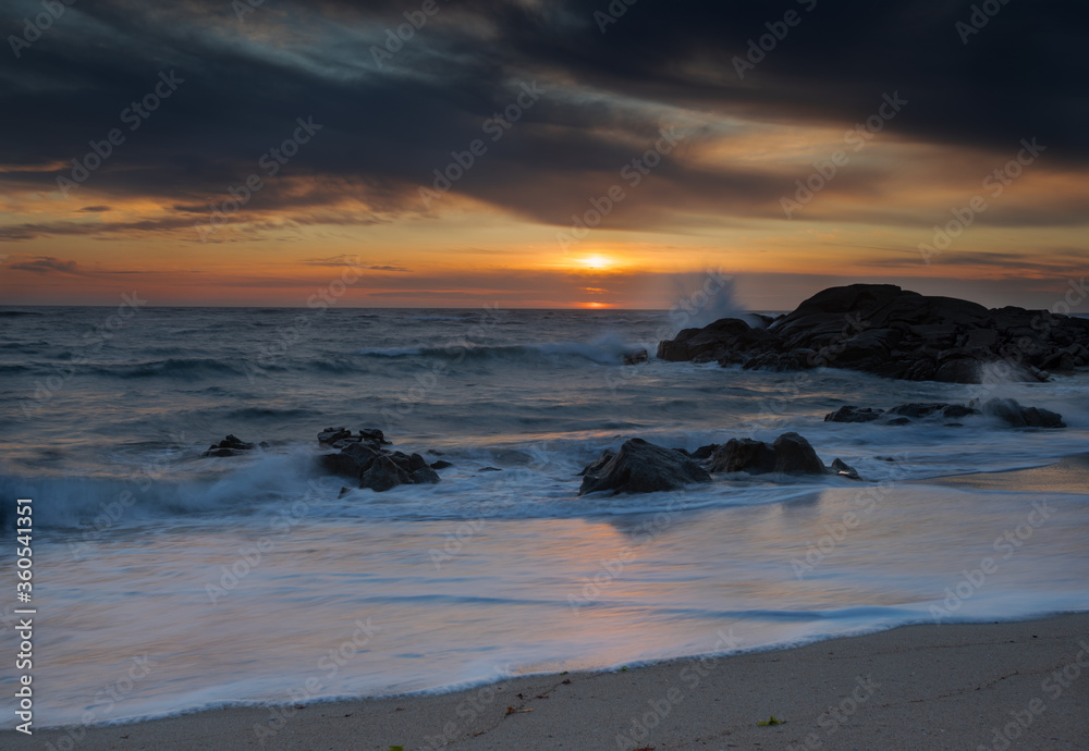 Peaceful beach sunset in Viana do Castelo outskirts, Portugal