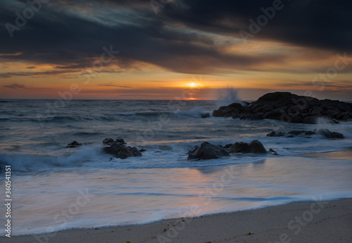 Peaceful beach sunset in Viana do Castelo outskirts  Portugal