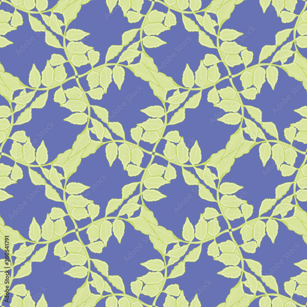 Plant leaflet grid vector design background. Serrated leaf branch seamless pattern illustration.
