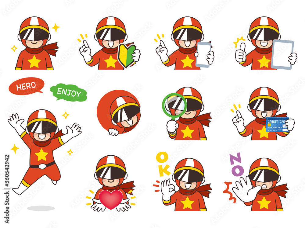 戦隊ヒーロー レッド バリエーション 初心者マーク スマートフォン タブレット 虫眼鏡 クレジットカード ハート Ok No Stock ベクター Adobe Stock