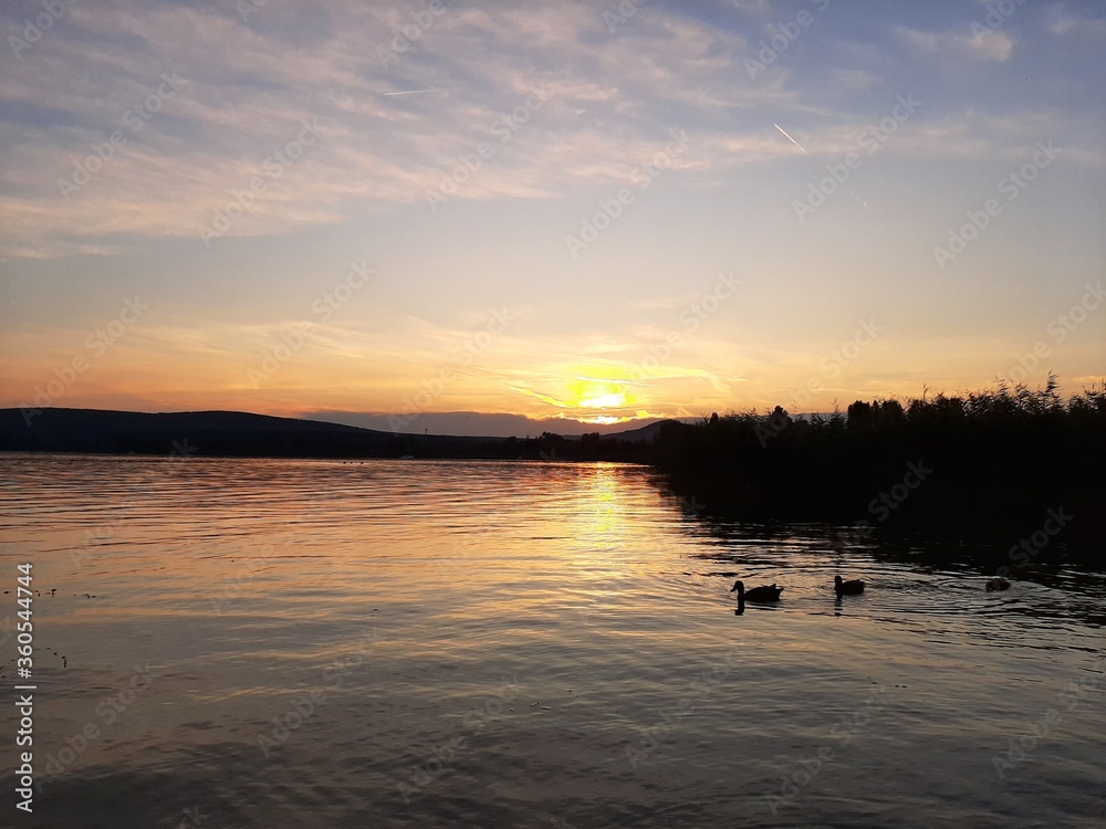 Naklejka premium sunset on the river