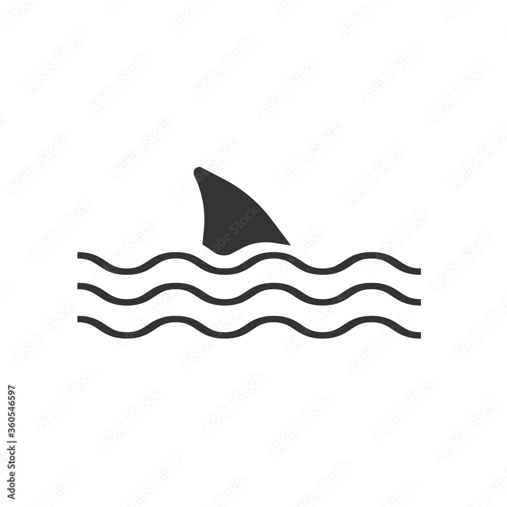 Shark attack warning sign with shark dorsal fin swimming in water flat vector color icon for apps and print Shark attack warning sign with shark dorsal fin swimming in water flat vector color icon for apps and print