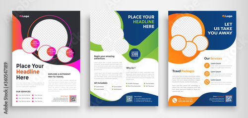 Travel Flyer poster pamphlet brochure cover design layout background, three colors scheme, vector template in A4 size - Vector
