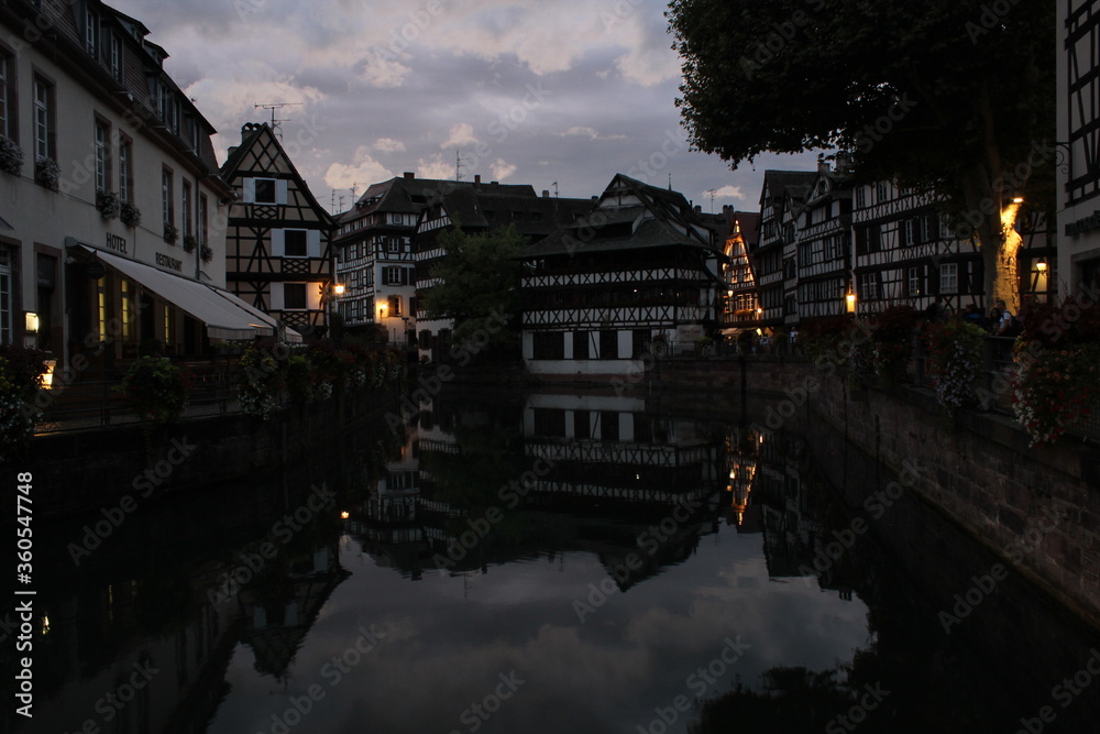 La petite france alsace in summer twilight , Strasbourg France
