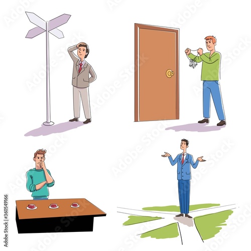 Pensive people make decision or choice vector set