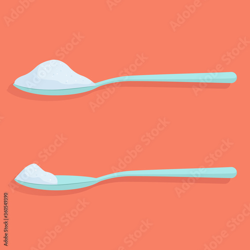 Vector illustration: spoon with sugar and salt. Full spoon and half spoon.