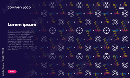 Website Page Concept. Seamless flat neon pattern. A linear hand holds a dart and aims at the target. Concept for web use. On a dark blue background. with place for text (ID: 360549730)