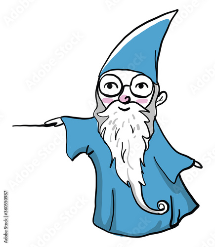 Merlin with magic wand, illustration, vector on white background