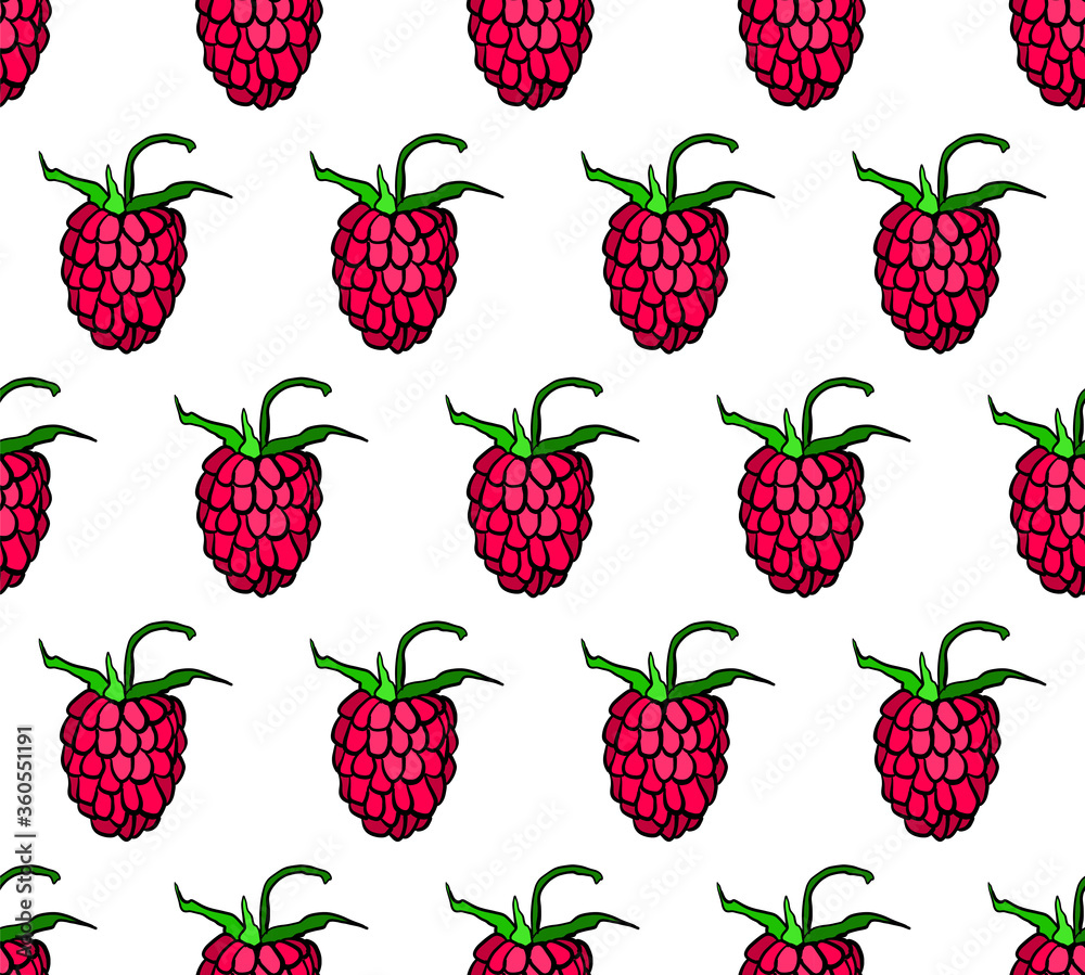 Raspberry hand drawn doodle repeated seamless pattern. Raspberry hand drawn doodle repeated seamless pattern.