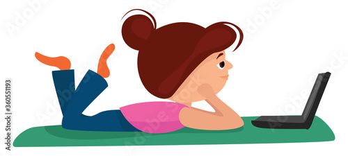 Girl watching movie, illustration, vector on white background