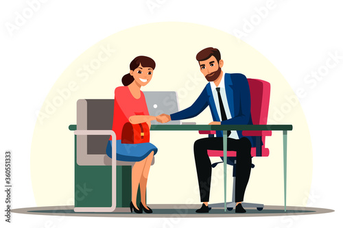 Boss hiring employee on successful job interview