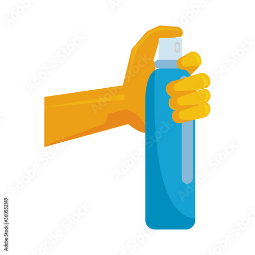 hand with splash spray bottle disinfectant icon