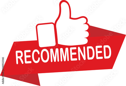 red vector illustration banner recommended with thumbs up. eps 10