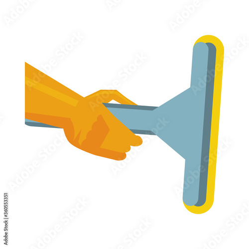 hand with rubber glove with clean glass brush housekeeping