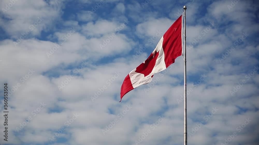 Canadian flag flying against clear blue sky Canadian flag flying against clear blue sky